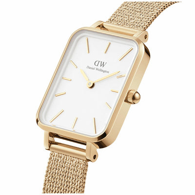 Daniel Wellington Quadro Women's Watch White Square Dial Gold Mesh DW00100556
