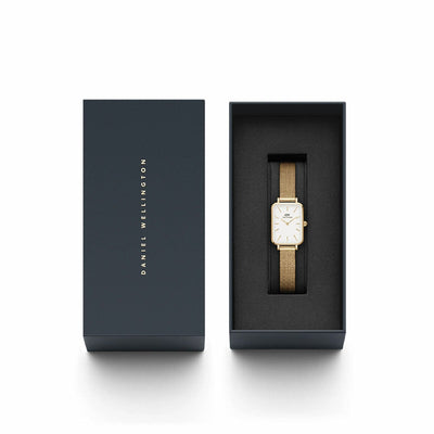 Daniel Wellington Quadro Women's Watch White Square Dial Gold Mesh DW00100556