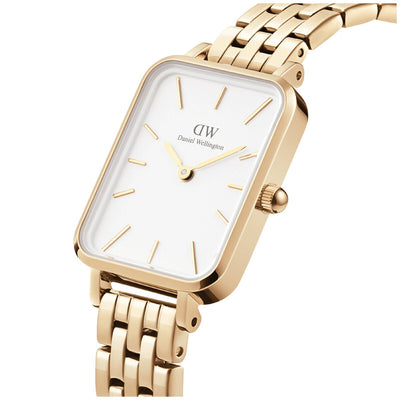 Daniel Wellington Quadro Women's Watch White Dial Gold 5 Link Strap DW00100622