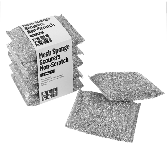 All Set Mesh Sponge Scourer 5 Pack - 180mm x 25mm x 120mm - Silver - Non-Scratch – view 2