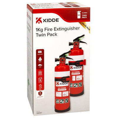 Kidde 1kg Fire Extinguisher Twin Pack ABE Dry Chemical Powder