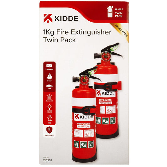 Kidde 1kg Fire Extinguisher Twin Pack ABE Dry Chemical Powder