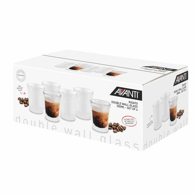 Avanti Rigato Double Wall Drinking Glasses 250ml 6 Pack Borosilicate