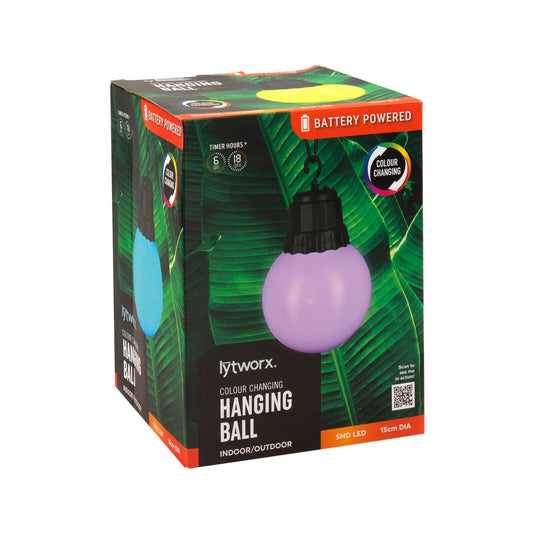 Lytworx Colour Changing Hanging Ball Light - 15cm - Battery Operated - IP44 - Auzzistore