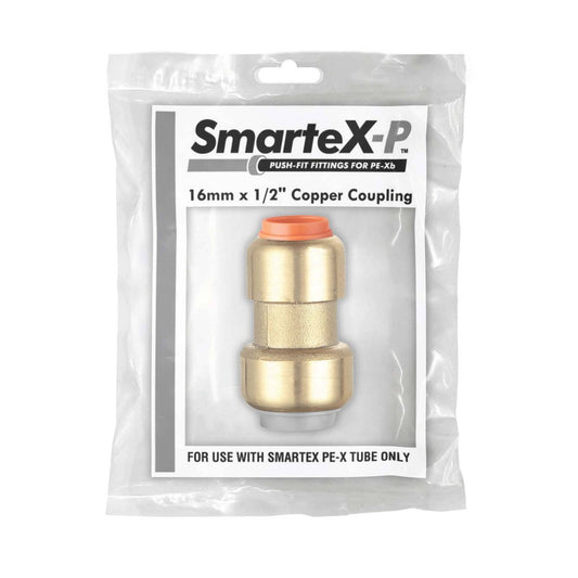 Smartex Pex Copper Conversion Coupling 16 x 15mm - Lead Free Brass - Push-Fit – view 2 - Auzzistore