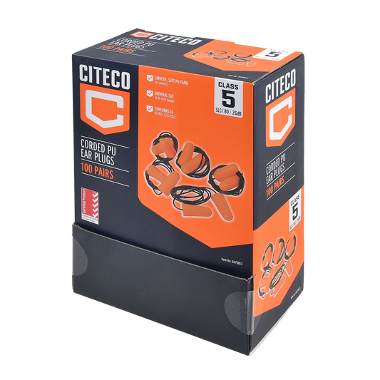 Citeco Class 5 PU Corded Ear Plugs - 100 Pairs - Comfortable Foam - Reusable
