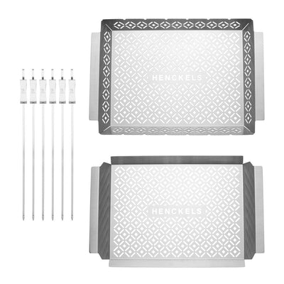 Henckels BBQ Tray Basket And Skewers 8 Piece Set Stainless Steel