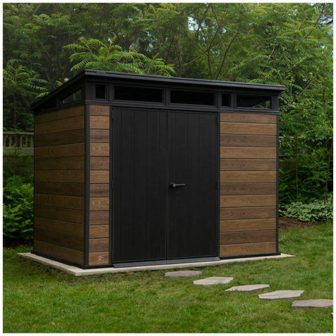 Keter Signature Pent Shed 2800 x 2200mm Walnut Look Steel Reinforced Resin