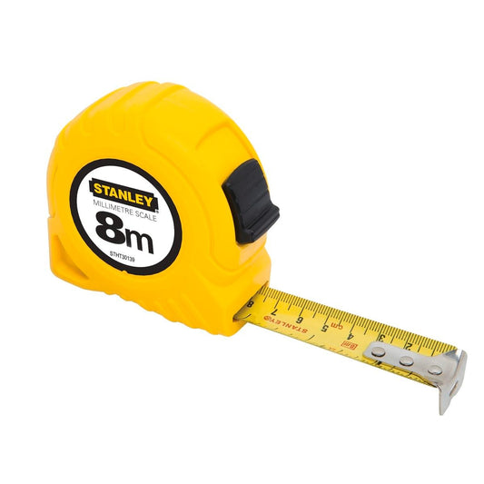 Stanley 8m Tape Measure - Polymer Coated Blade - Durable ABS - Accurate Readability - Auzzistore