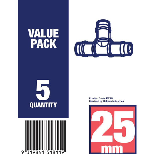 K Rain 25mm Barbed Tee 5 Pack - Black - UV Stabilised Polypropylene – view 2 - Auzzistore