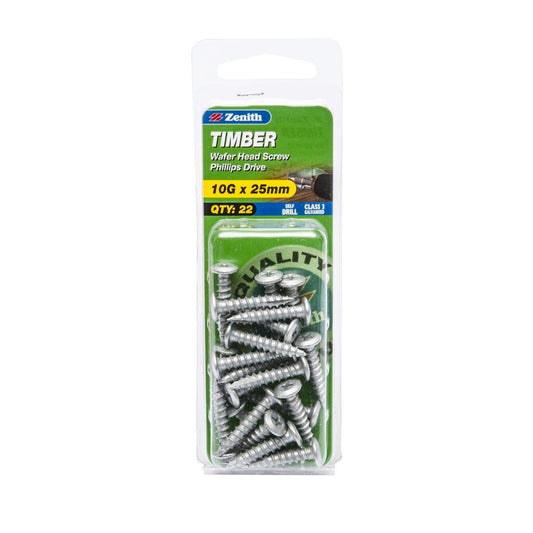 Zenith Timber Screws 10g x 25mm Galvanised Wafer Head 22 Pack - Auzzistore
