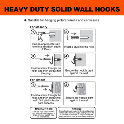 Everhang 20kg Heavy Duty Picture Hanging Hook 3 Pack Zinc Plated