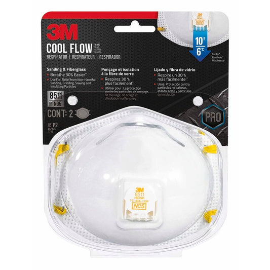 3M P2 Sanding and Fibreglass Respirators - 2 Pack - Polypropylene - Valved