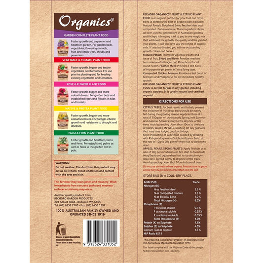 Richgro Organics Fruit and Citrus Plant Food - 5kg - Organic Materials - Boost Growth – view 2 - Auzzistore
