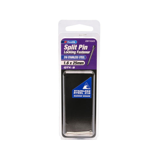 Zenith Split Pin 1.6 x 25mm 316 Stainless Steel 8 Pack Corrosion Resistant - Auzzistore