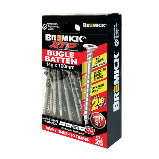 Bremick Xtp Bugle Batten 14g x 100mm T40 Stainless Steel 316 - 25 Pack - Fast Installation - Auzzistore