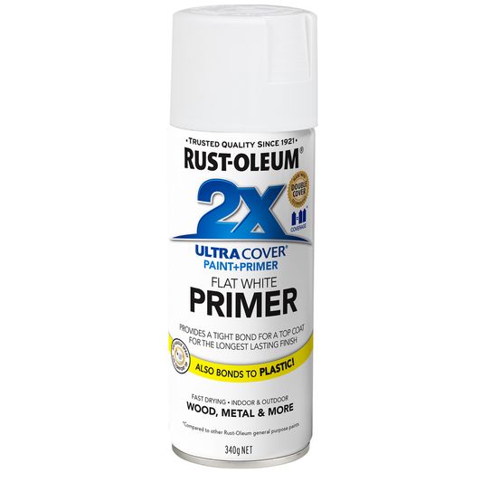 Rust-Oleum 2X Ultra Cover Flat Primer White 340g Spray Paint - Auzzistore