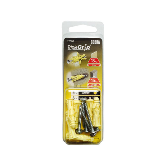 Cobra 3 5mm Anchor Triple Grip Yll Screws 6 Pack - Easy Installation - Superior Holding Power - Auzzistore