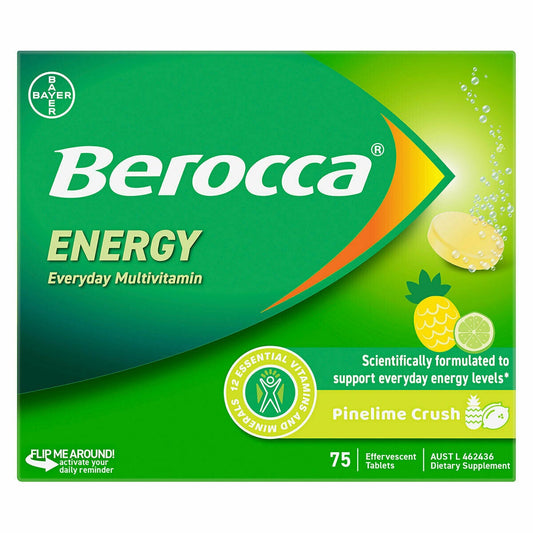 Berocca Pine Lime Effervescent Tablets 75 Pack B Vitamins and Vitamin C