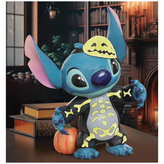 Disney Traditions Stitch Spooky Skeleton Figurine 438mm Glow In The Dark