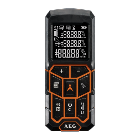 AEG 100m Laser Distance Measure - Orange - Tripod Mountable - LCD Display - Auzzistore