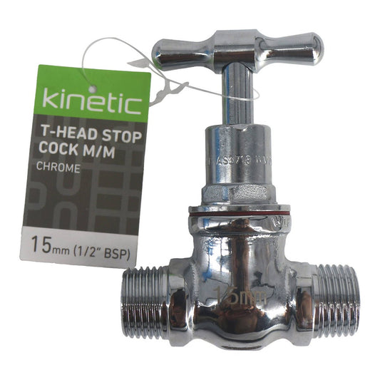 Kinetic 15mm Chrome Male T Head Stop Cock - Lead Free Brass - WaterMark Certified – view 2 - Auzzistore