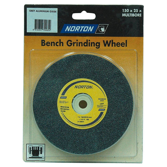 Norton Bench Grinding Wheel - Multi Bore - 200mm x 25mm - Aluminium Oxide - Fine Finish - Auzzistore