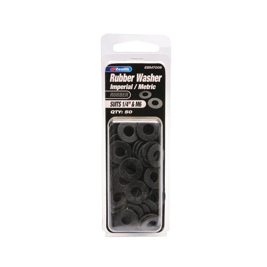 Zenith Rubber Washer 1/4 M6 50 Pack Durable Fluid Resistant - Auzzistore