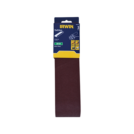 Irwin Sanding Belts 3 Pack - 75 x 610mm - 120 Grit - Wood & Metalworking - Auzzistore