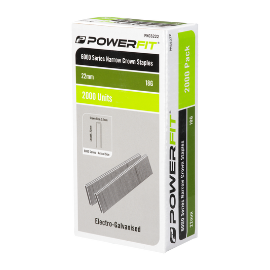 Powerfit 22mm Electro Galvanised Narrow Crown Staples - 2000 Pack - Corrosion Resistant - Auzzistore
