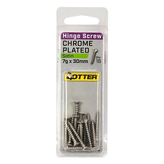 Otter Satin Chrome Hinge Screws 7 x 30mm - 16 Pack - Auzzistore