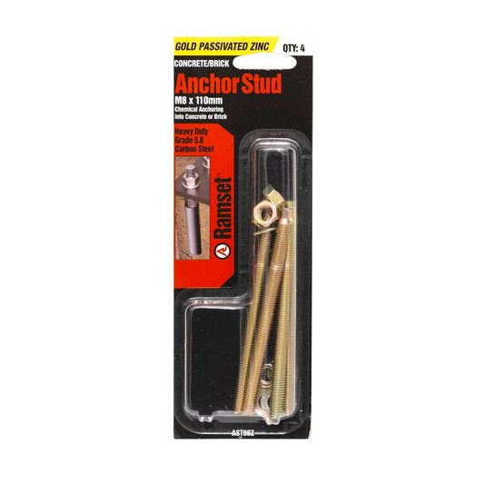 Ramset Zinc Plated Anchor Stud 8mm x 110mm Heavy Duty 4 Pack - Auzzistore