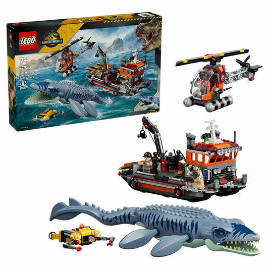 LEGO Jurassic World Mosasaurus Dinosaur Boat Attack Building Set 3 Minifigures 77983