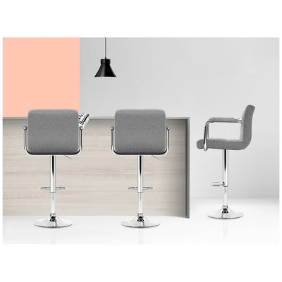 Artiss Gaslift Swivel Barstool 2 Pack Grey Linen Steel Chrome Durable