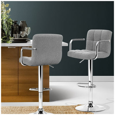 Artiss Gaslift Swivel Barstool 2 Pack Grey Linen Steel Chrome Durable
