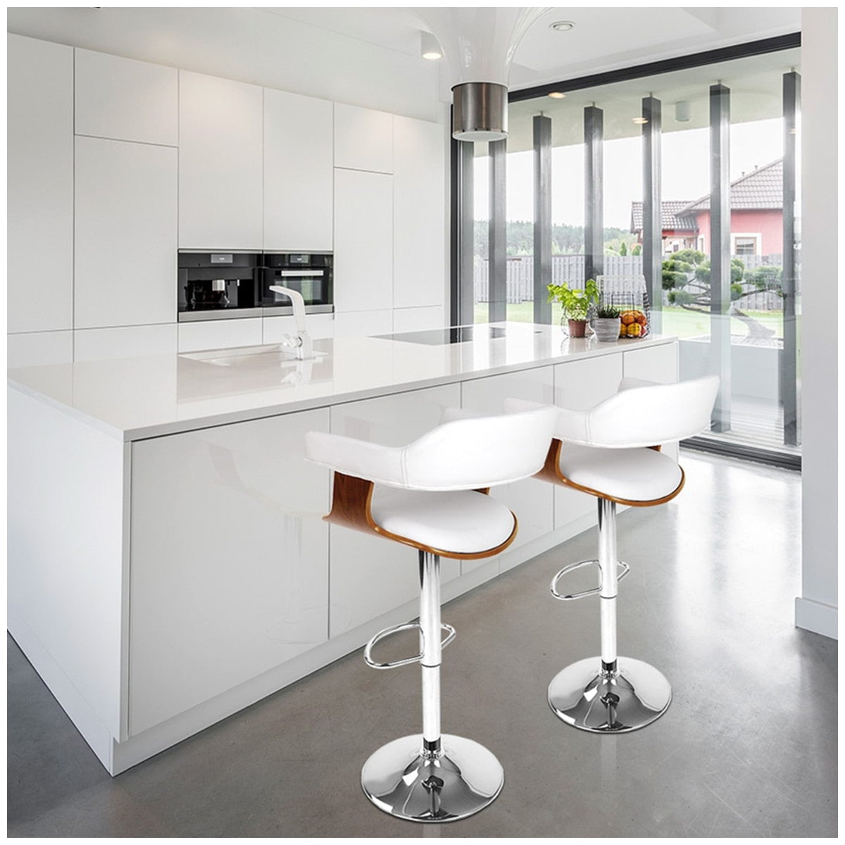 Artiss Selina White Barstool | Stylish Upholstered Seat | Solid Wood Legs | Kitchen & Bar Furniture