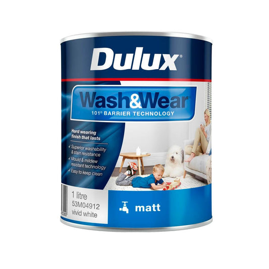Dulux Interior Paint Wash Wear Matt Vivid White 1L - 1L - Washable, Durable - Auzzistore