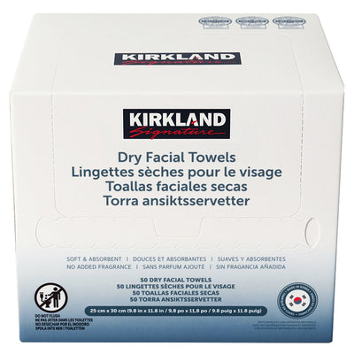 Kirkland Signature Dry Facial Towels 4 x 50 Pack, 200 Plant-Based Disposable Face Cloths
