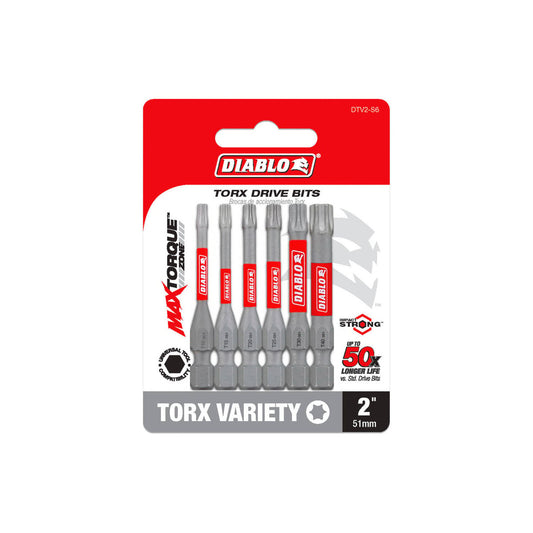 Diablo Power Bit Torx Variety 2 - 6 Pack - 2" - Extreme Durability & Impact Resistance - Auzzistore