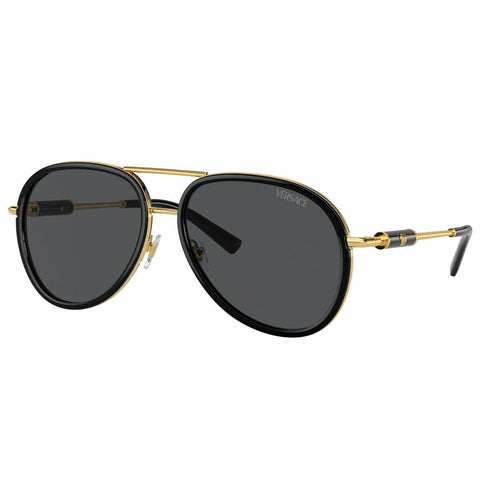 Versace VE2260 Women's Pilot Sunglasses Black Metal UV400 Dark Grey Lenses