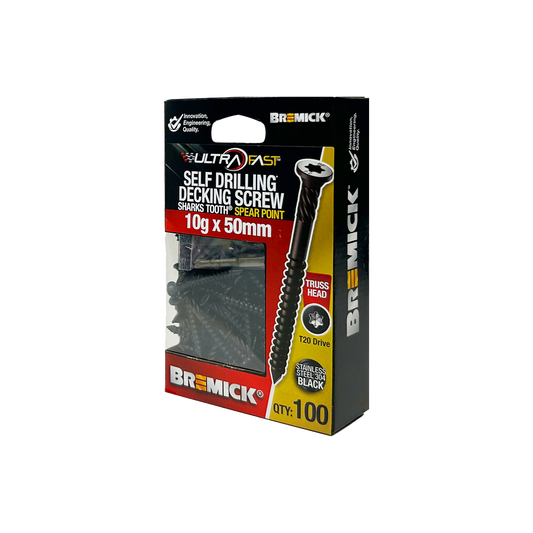 Bremick Ultrafast Stainless Steel 304 Black T20 Truss Head Screws - 10g x 50mm - 100 Pack - Smooth Installation - Secure Hold - Auzzistore