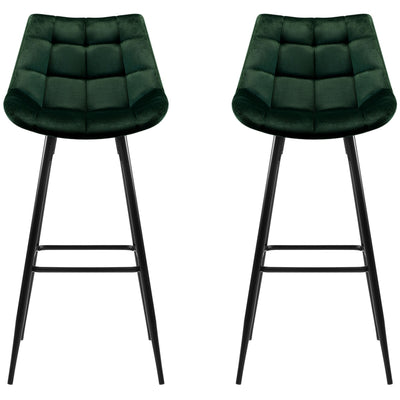 Artiss Velvet Barstool Green 2 Pack