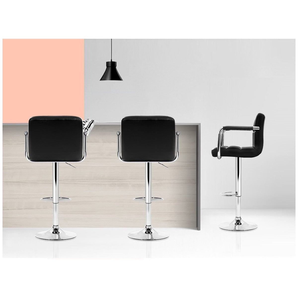 Artiss Black Gaslift Swivel Barstool with Arm Rests 2 Pack