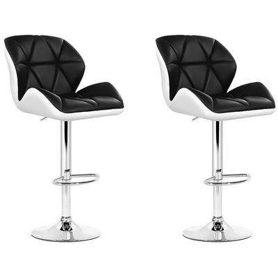 Artiss Black And White Gaslift Swivel Barstool With Rhombus Motif 2 Pack