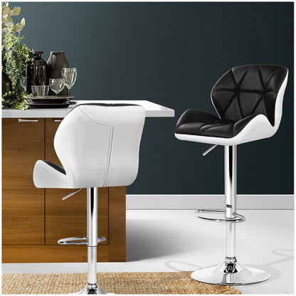 Artiss Black And White Gaslift Swivel Barstool With Rhombus Motif 2 Pack