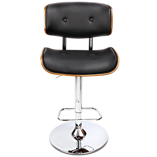 Artiss Black Gaslift Swivel Barstool With Wooden Seat - Auzzistore