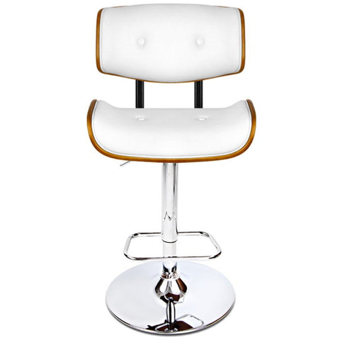 Artiss Gaslift Swivel Bar Stool Adjustable Height Elm Wood Seat White