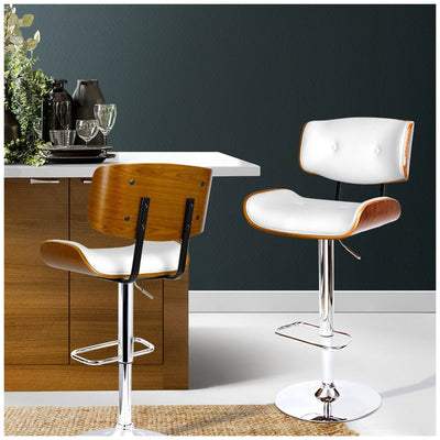 Artiss Gaslift Swivel Bar Stool Adjustable Height Elm Wood Seat White