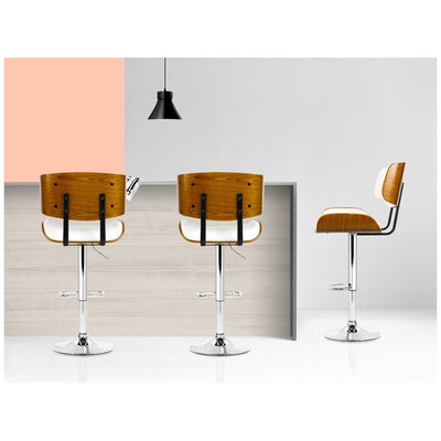 Artiss Gaslift Swivel Bar Stool Adjustable Height Elm Wood Seat White