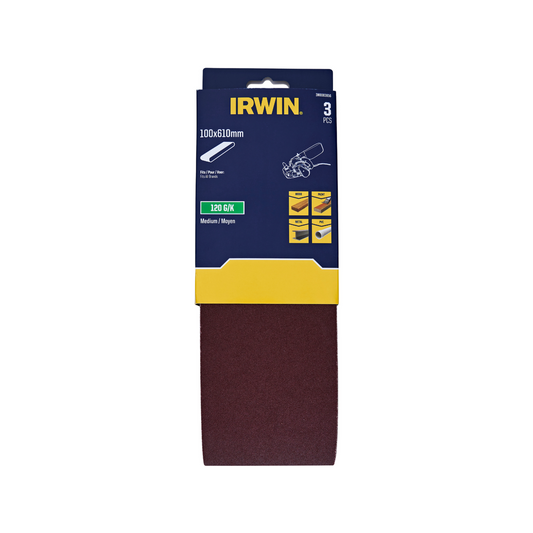 Irwin Sanding Belt 3 Pack - 100 x 610mm - 120 Grit - Aluminium Oxide - Auzzistore